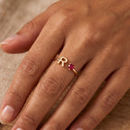 Adjustable Initial Birthstone Ring "Iris"